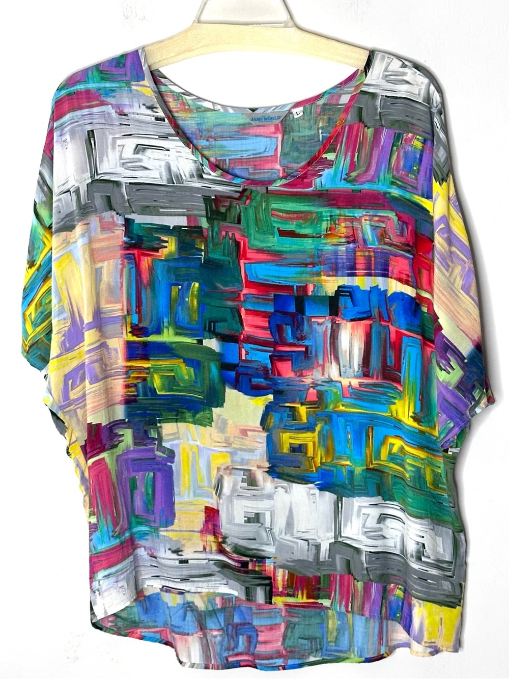 Jams World Polygon Print Rayon Dolman Sleeve Top L